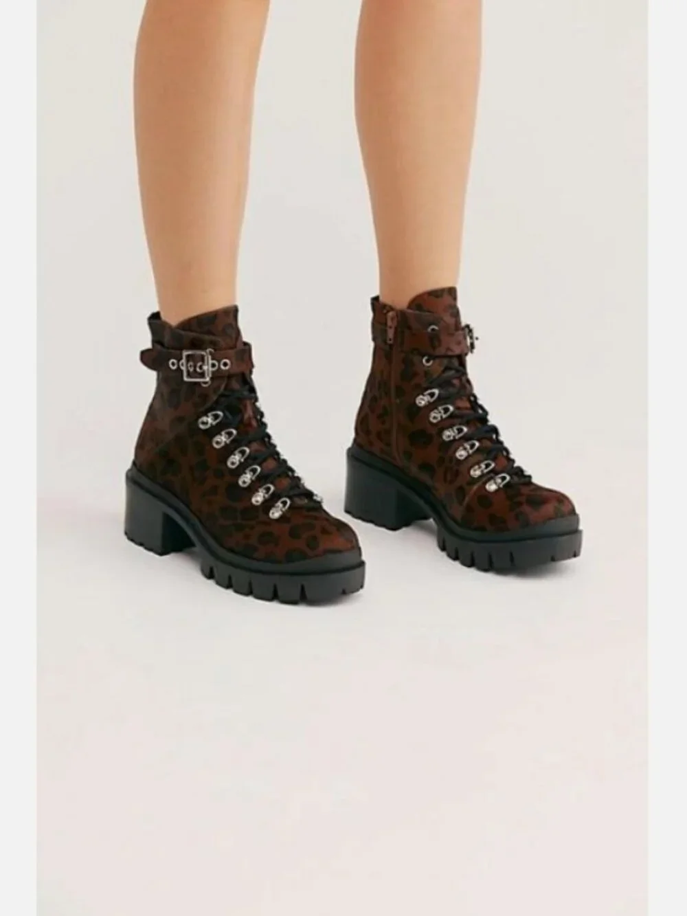 New Free People Printed Check Lace Up Boots size 8 MSRP: $195 Leather